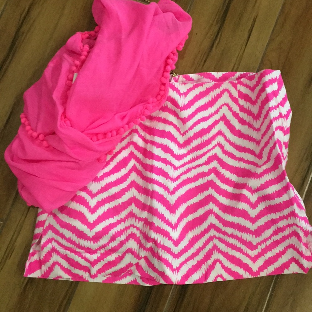 Lilly Pulitzer hot pink skirt skort + gap scarf